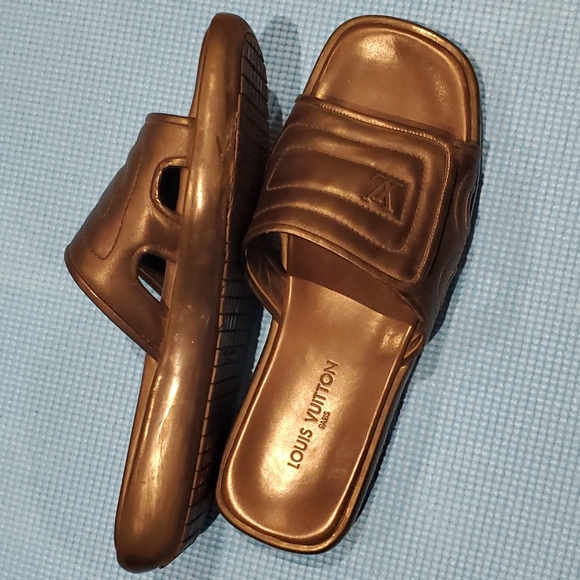 Louis vuitton brown leather slides slippers sandals size 11 usa - Picture 4 of 8